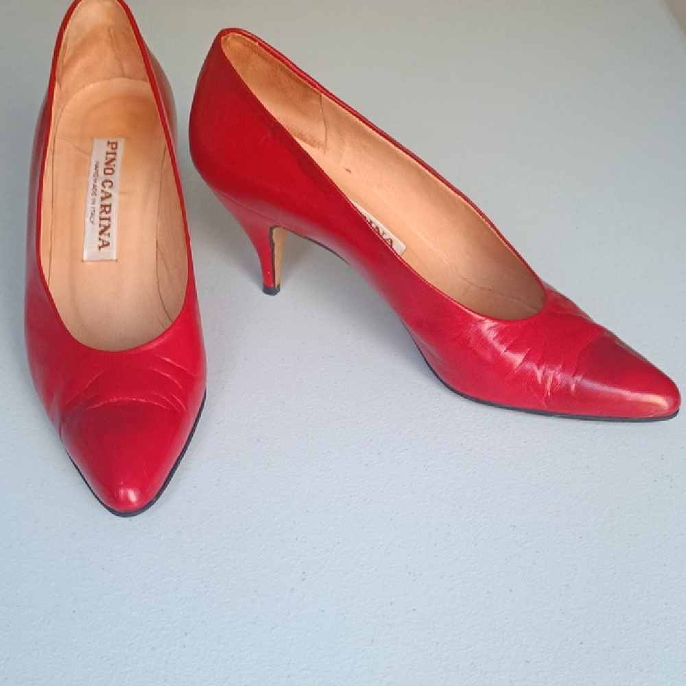 Red Pointed-Toe Leather Heels